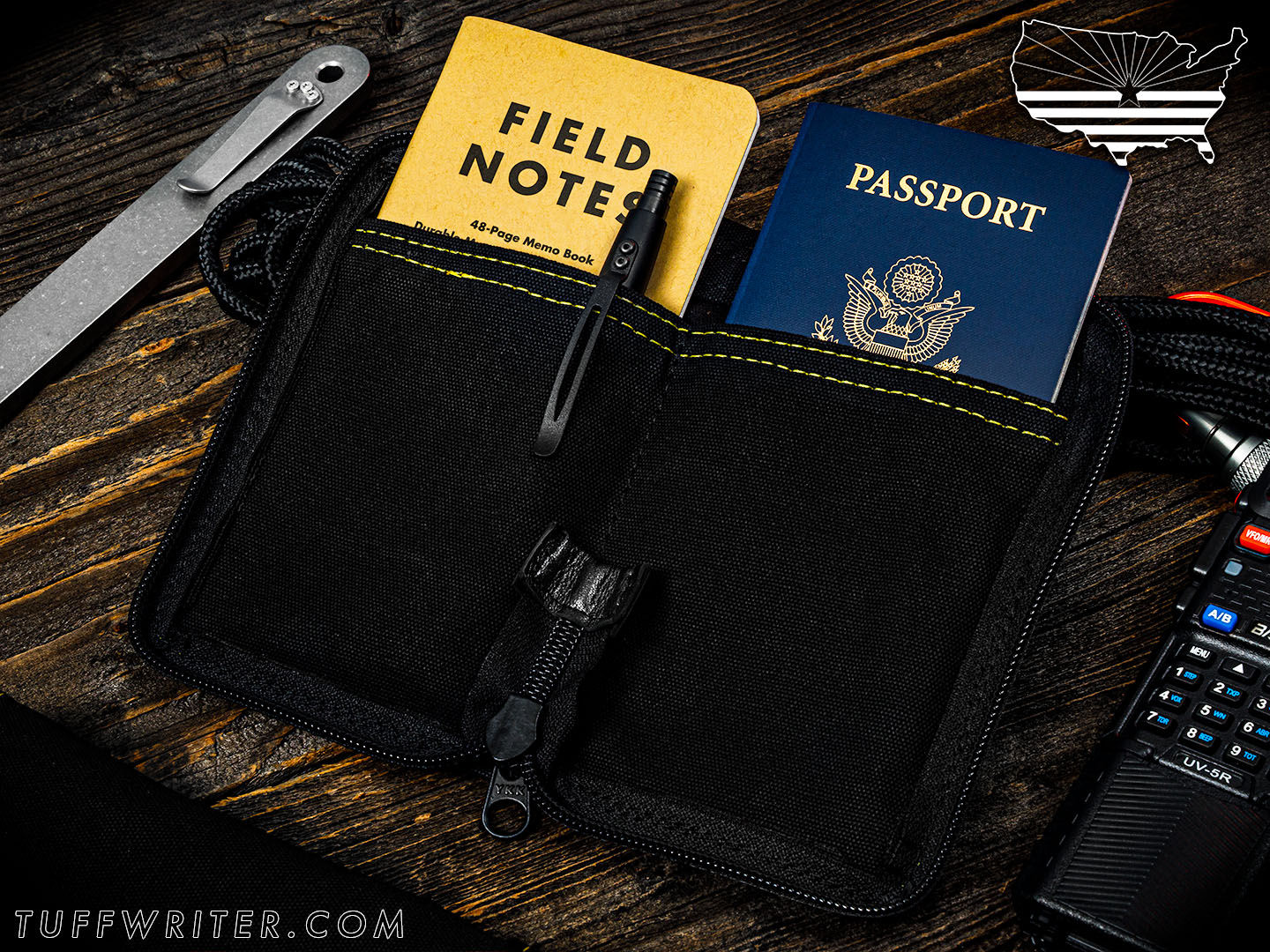 Memo Book + Passport Case - Waxed Canvas/Yellow Stitch